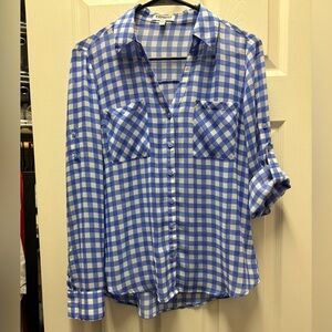 Express Portofino Blue and White Gingham Blouse